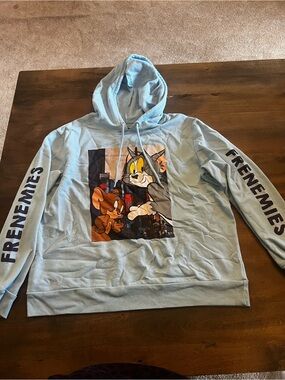 Tom & Jerry Frenemies Graphic Hoodie Light Blue 3XL